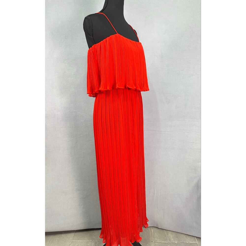 Zara Red Pleated Strappy Wide Leg Culotte Jumpsuit Ruffle Overlay Size M - Picture 3 of 10